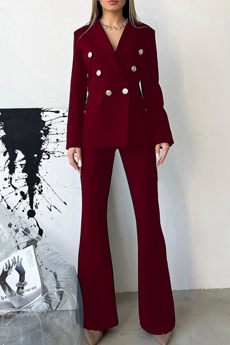 Sweet Work Color Turn-back Collar Long Sleeve Two Pieces