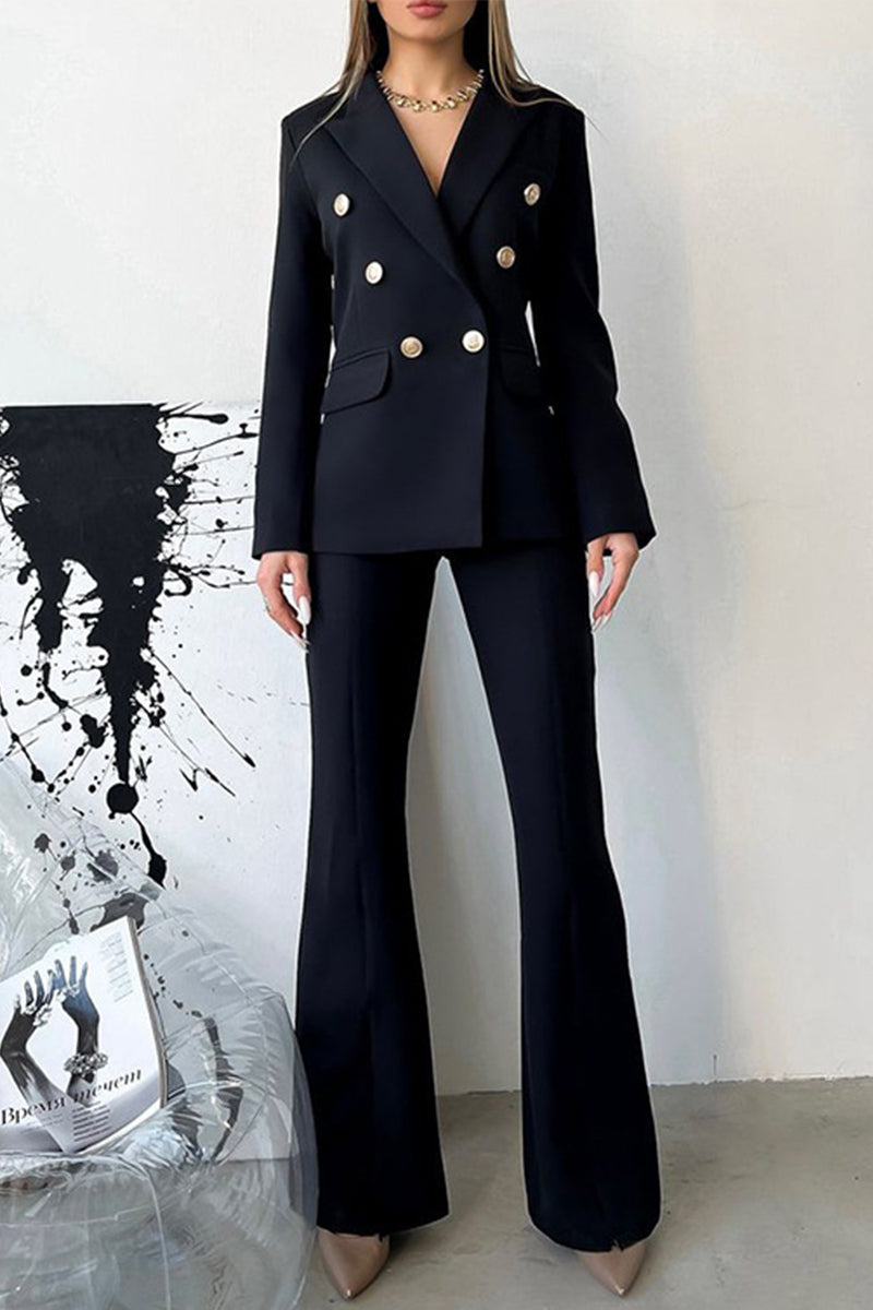 Sweet Work Color Turn-back Collar Long Sleeve Two Pieces