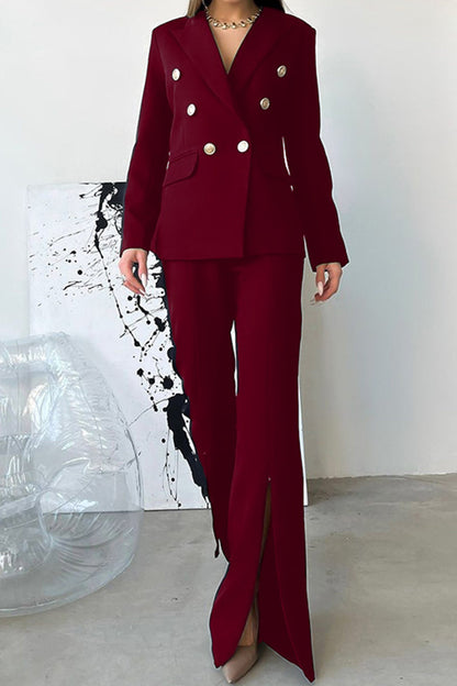 Sweet Work Color Turn-back Collar Long Sleeve Two Pieces