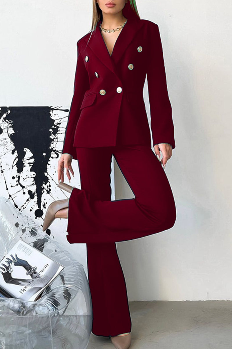 Sweet Work Color Turn-back Collar Long Sleeve Two Pieces