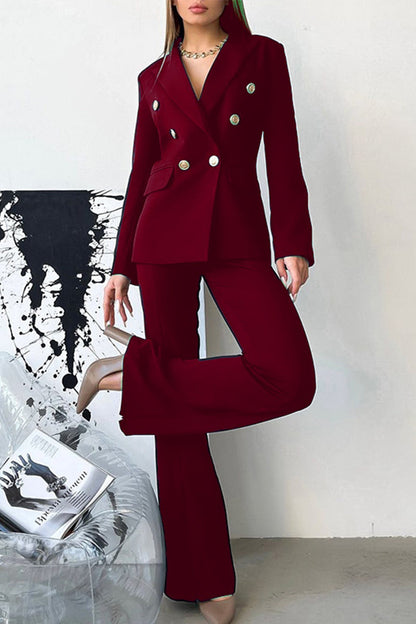 Sweet Work Color Turn-back Collar Long Sleeve Two Pieces