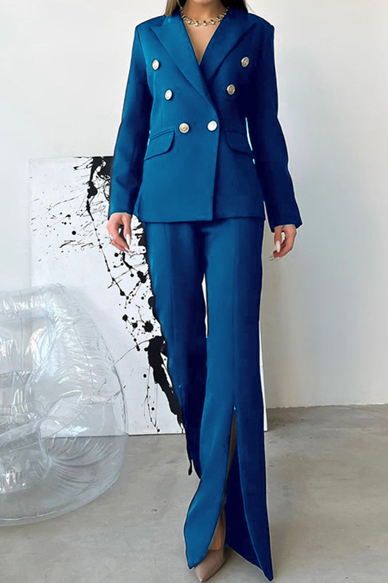 Sweet Work Color Turn-back Collar Long Sleeve Two Pieces
