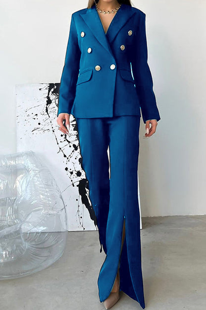 Sweet Work Color Turn-back Collar Long Sleeve Two Pieces