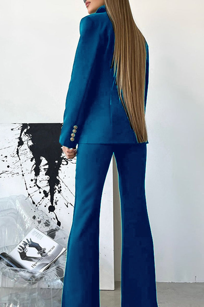 Sweet Work Color Turn-back Collar Long Sleeve Two Pieces