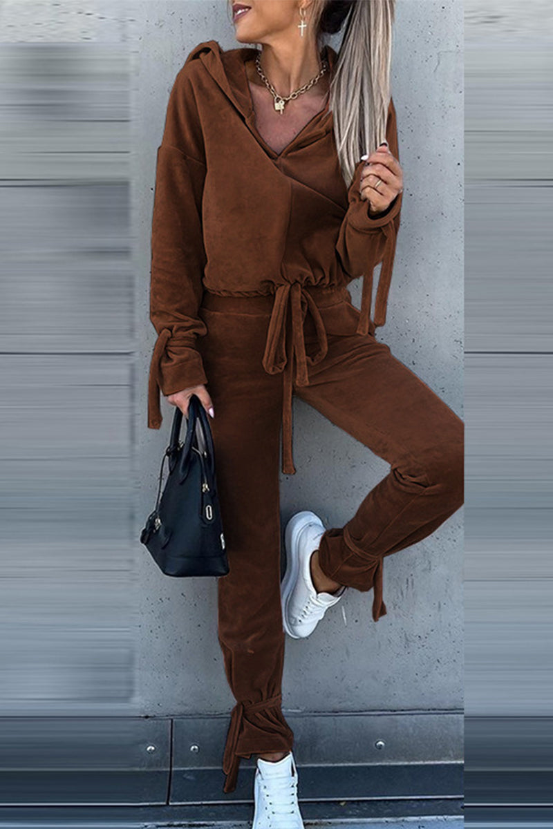 Hooded Collar Long Sleeve Two Pieces