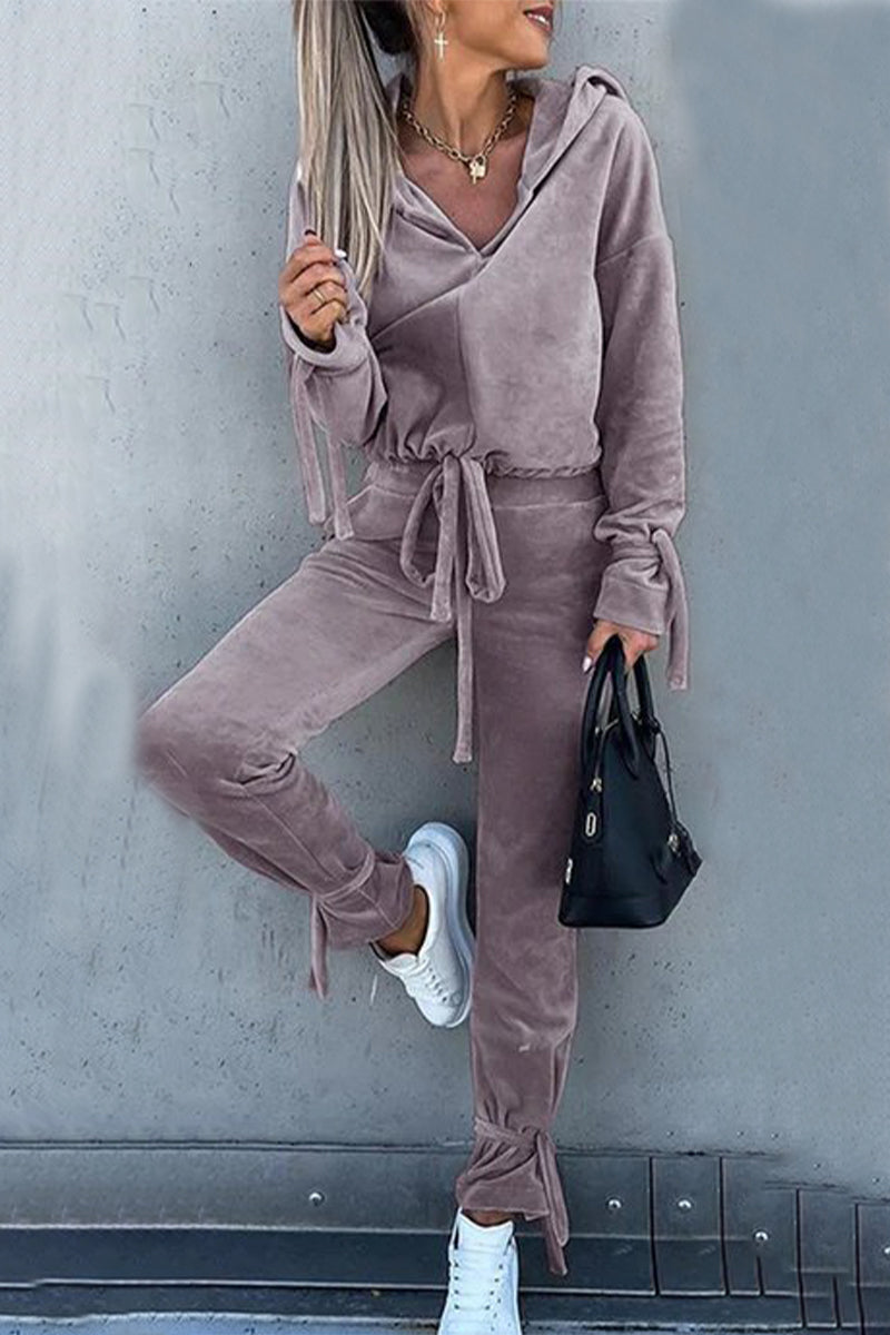 Hooded Collar Long Sleeve Two Pieces