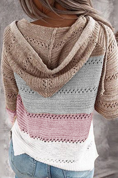 Wisherryy Hooded Leopard Stitched Knit Sweater(8 Colors)