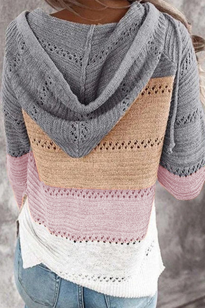Wisherryy Hooded Leopard Stitched Knit Sweater(8 Colors)