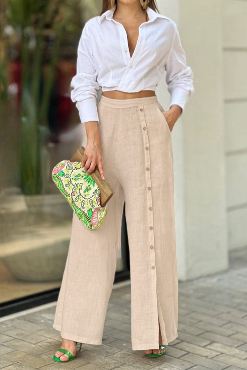 Street Color Turndown Collar Long Sleeve Two Pieces