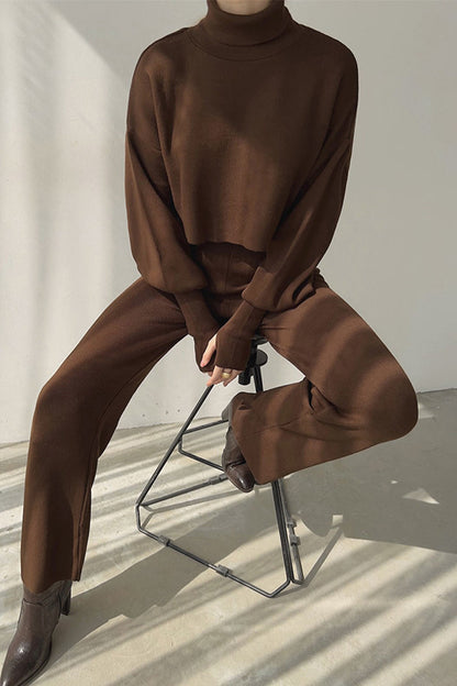 Color Turtleneck Long Sleeve Two Pieces