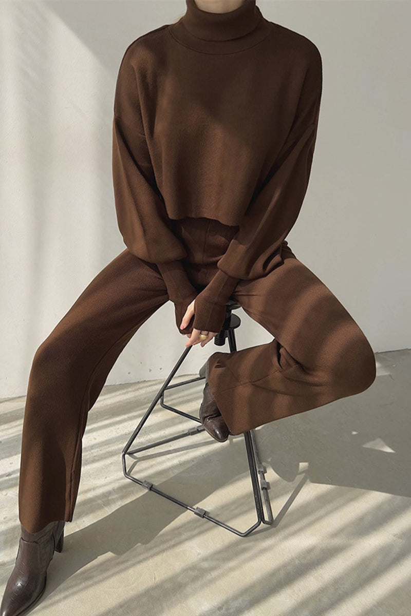 Color Turtleneck Long Sleeve Two Pieces