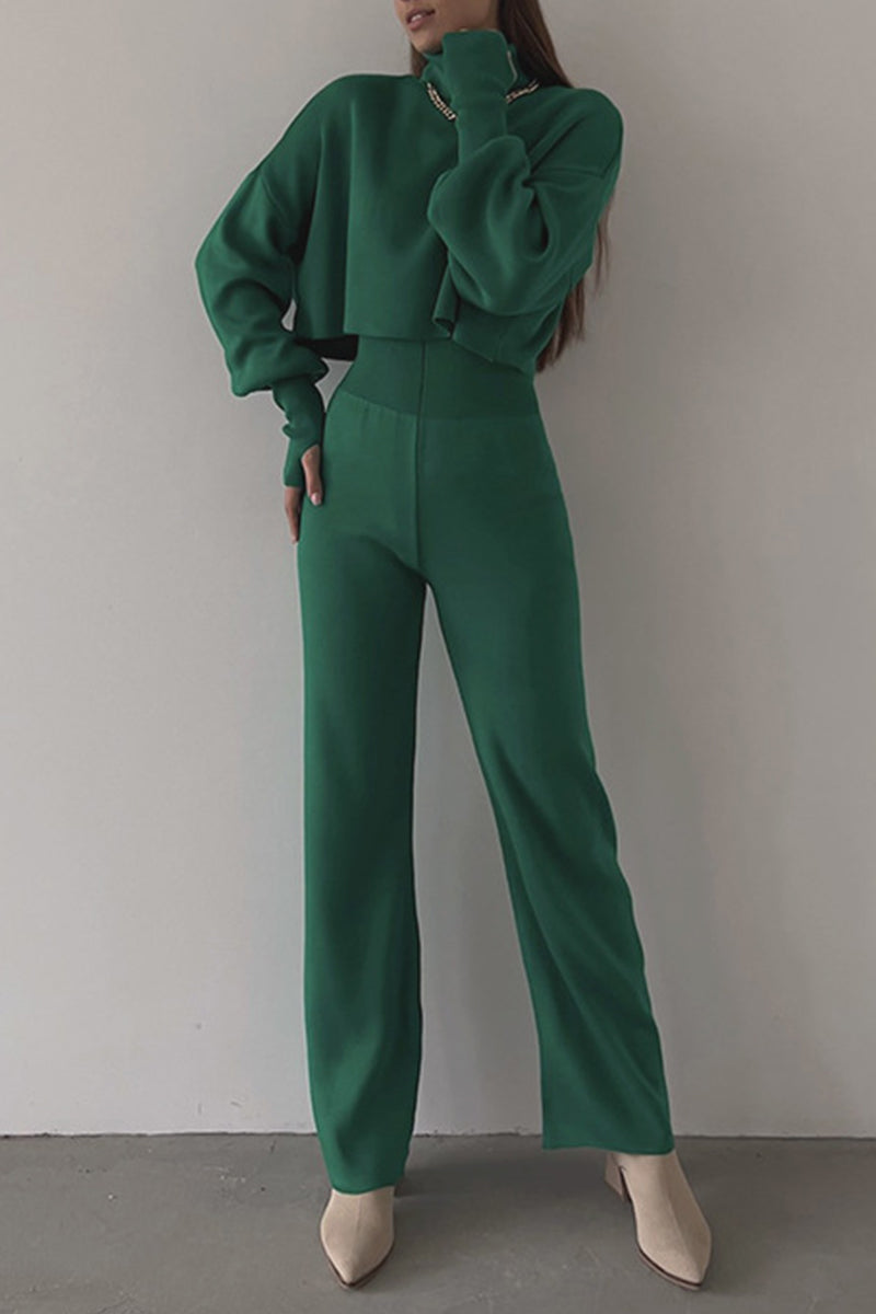 Color Turtleneck Long Sleeve Two Pieces