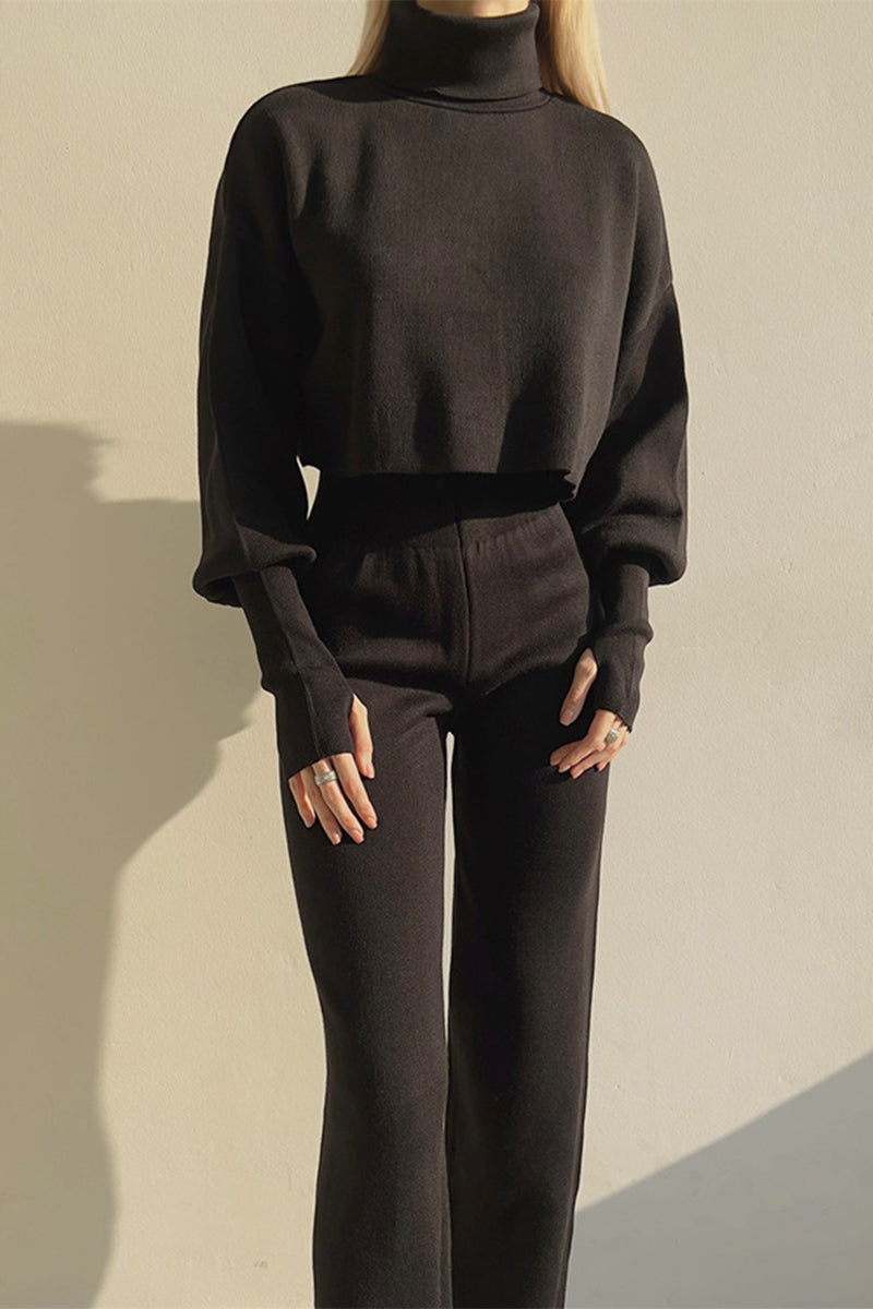 Color Turtleneck Long Sleeve Two Pieces