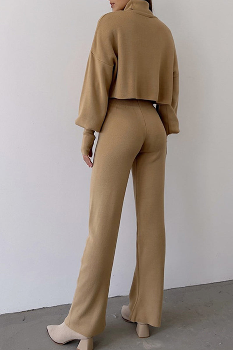 Color Turtleneck Long Sleeve Two Pieces