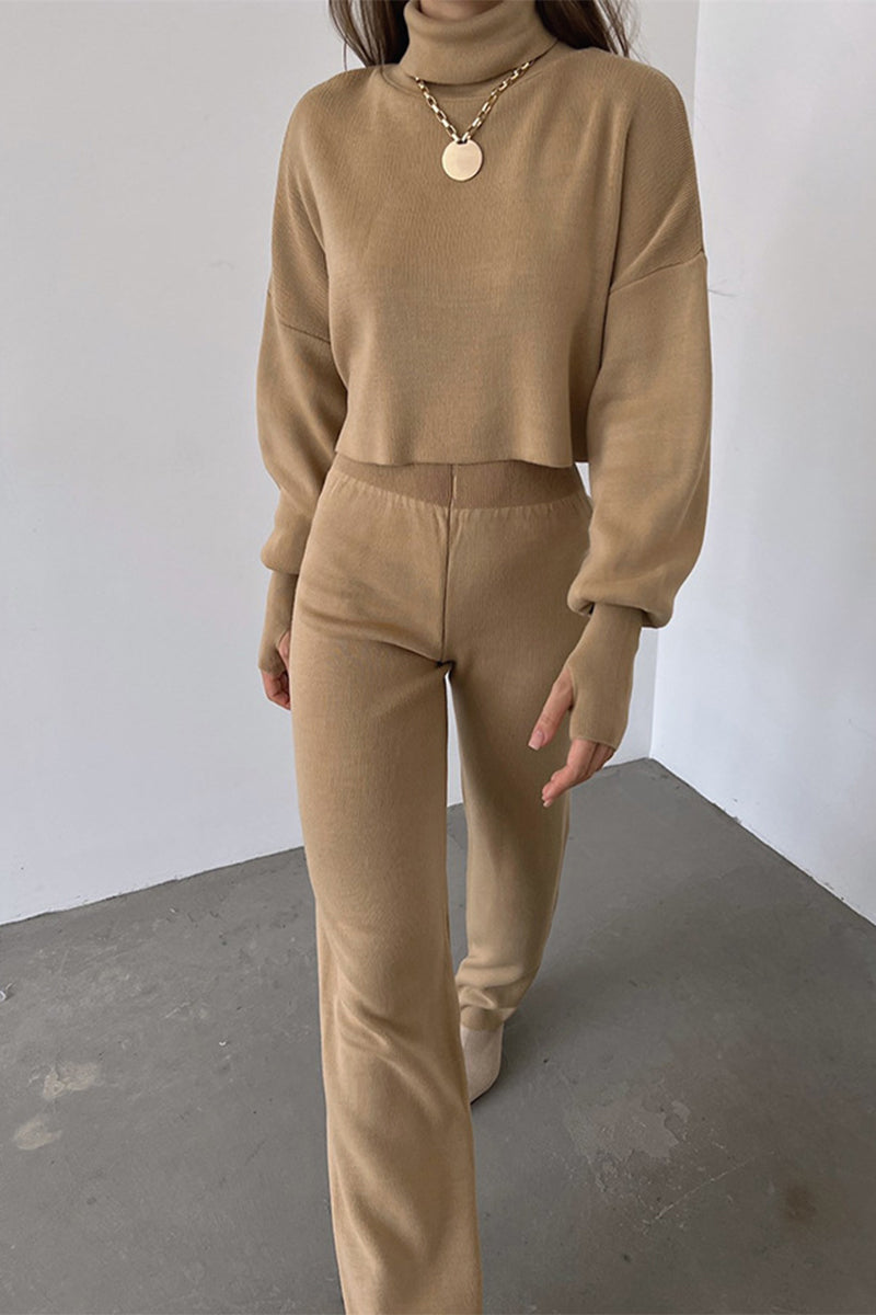 Color Turtleneck Long Sleeve Two Pieces