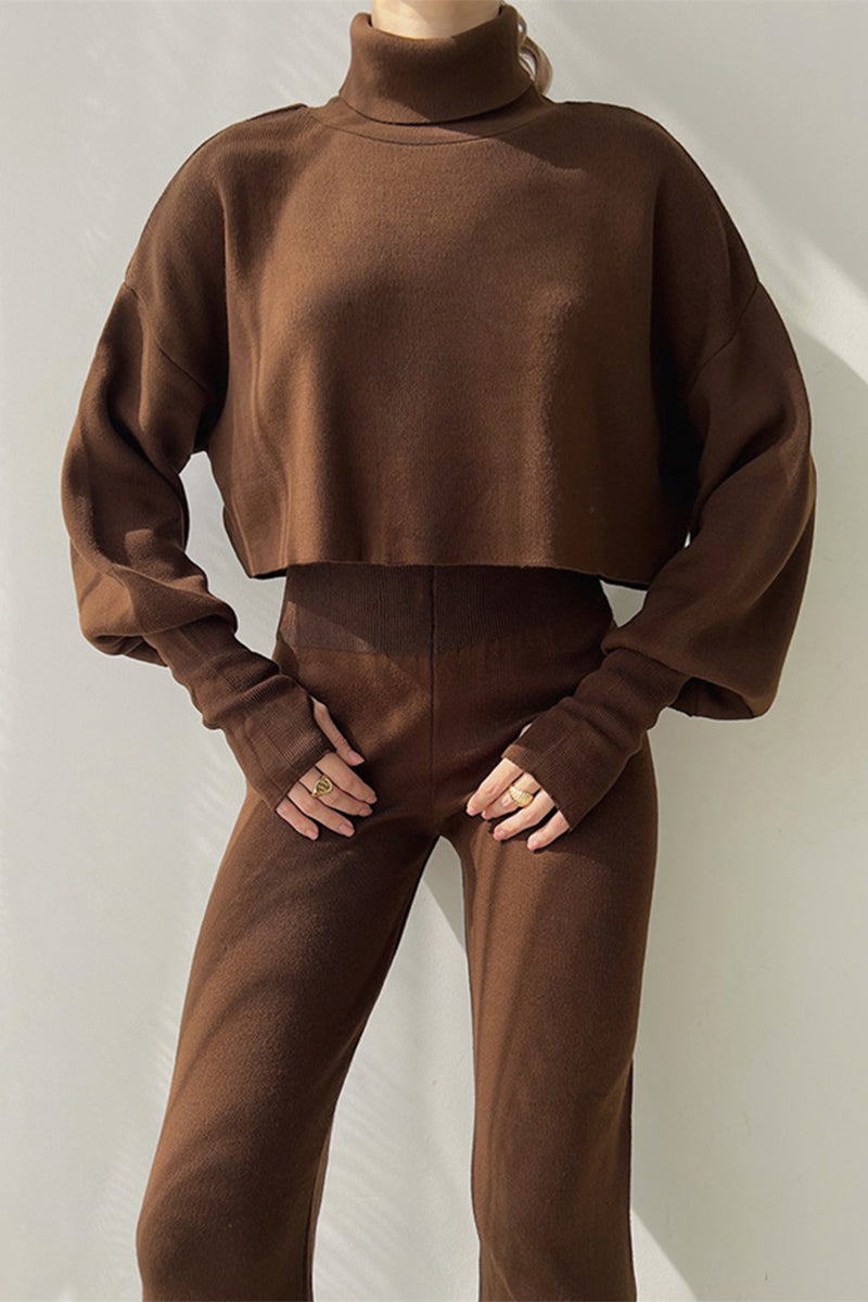 Color Turtleneck Long Sleeve Two Pieces