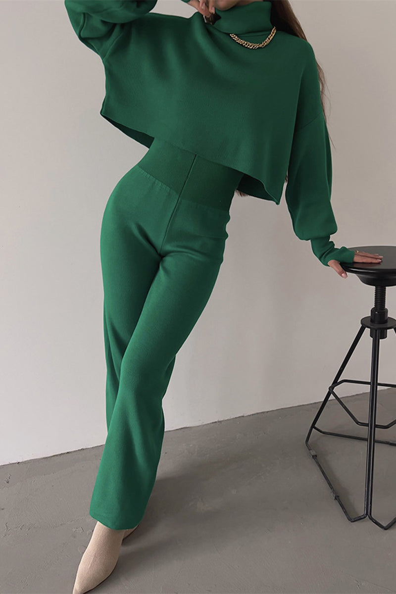 Color Turtleneck Long Sleeve Two Pieces
