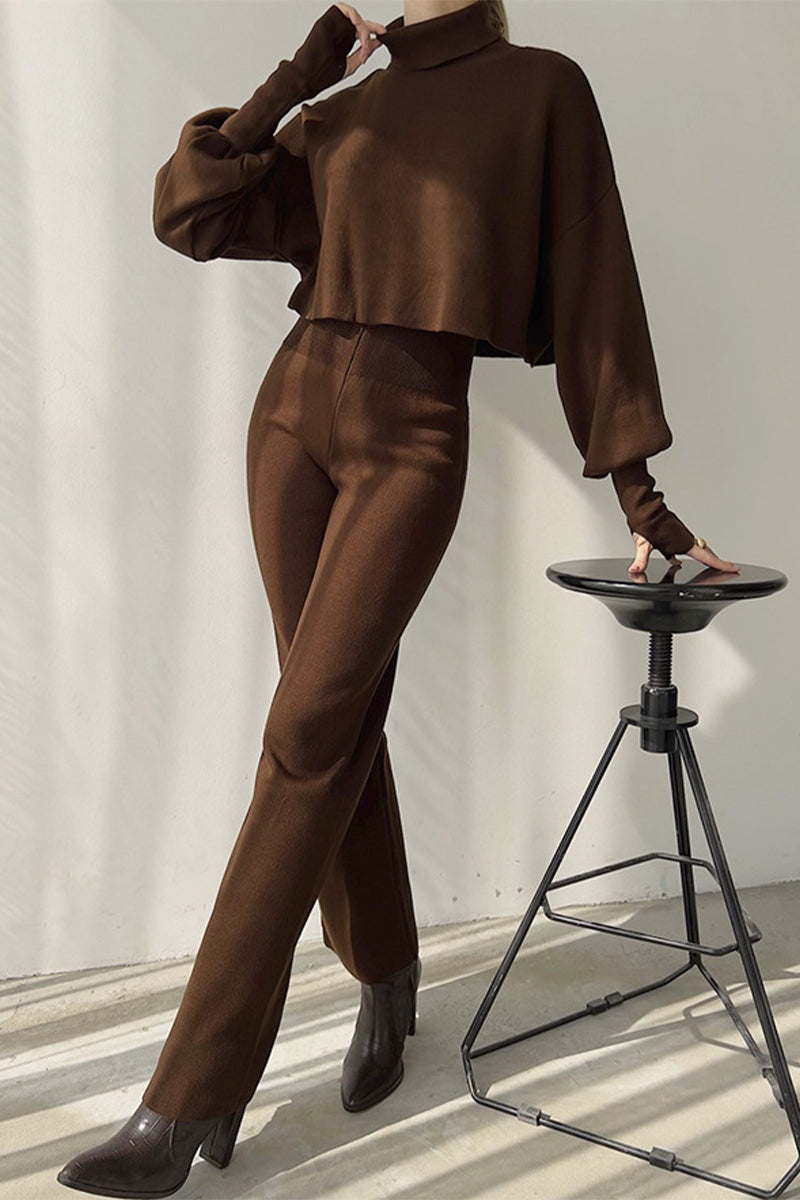 Color Turtleneck Long Sleeve Two Pieces