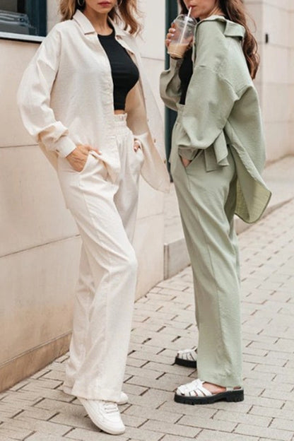 Color Turndown Collar Long Sleeve Two Pieces