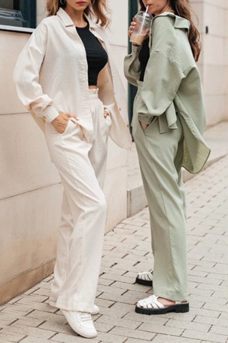 Color Turndown Collar Long Sleeve Two Pieces