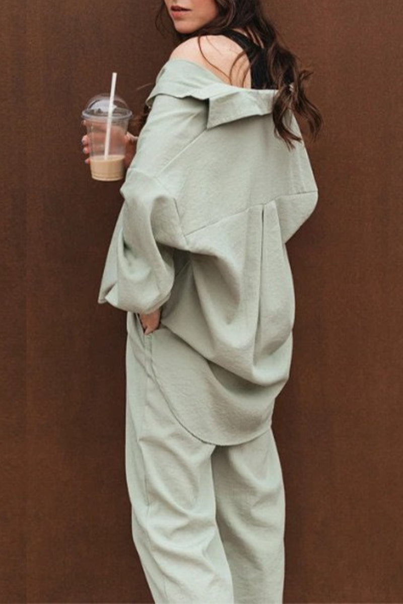 Color Turndown Collar Long Sleeve Two Pieces