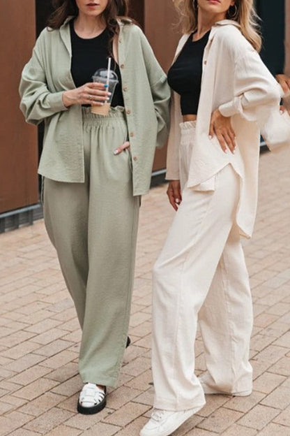 Color Turndown Collar Long Sleeve Two Pieces