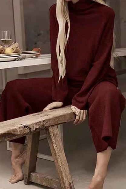 Color Turtleneck Long Sleeve Two Pieces