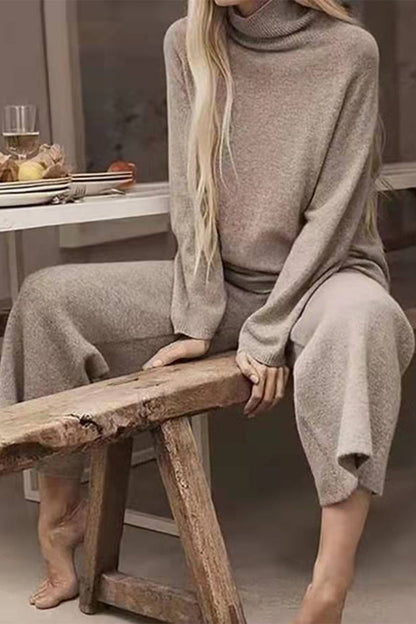 Color Turtleneck Long Sleeve Two Pieces