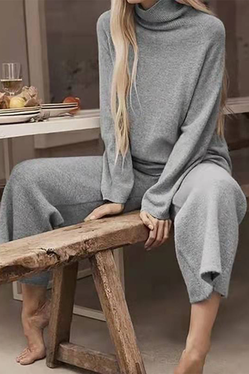 Color Turtleneck Long Sleeve Two Pieces