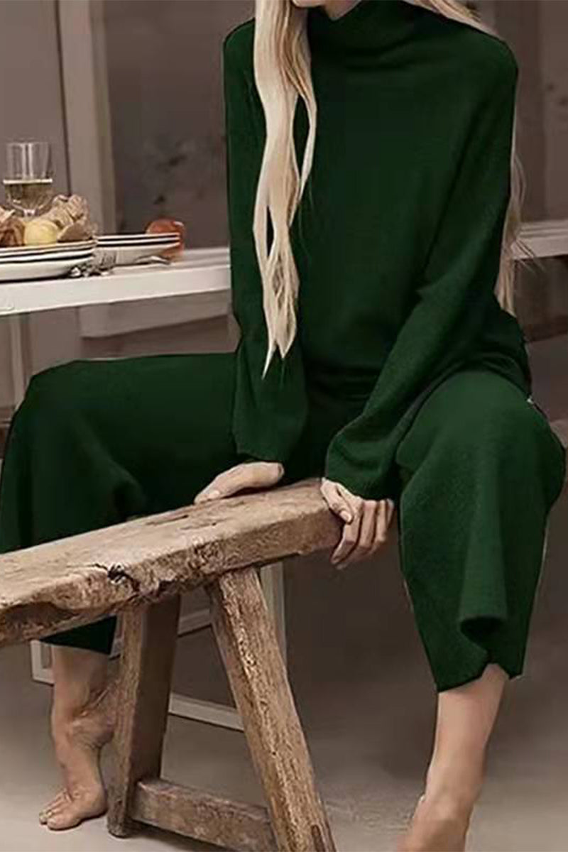 Color Turtleneck Long Sleeve Two Pieces