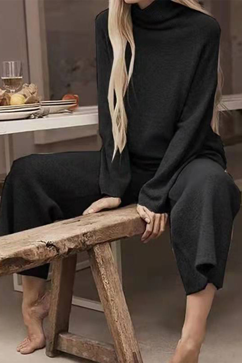 Color Turtleneck Long Sleeve Two Pieces