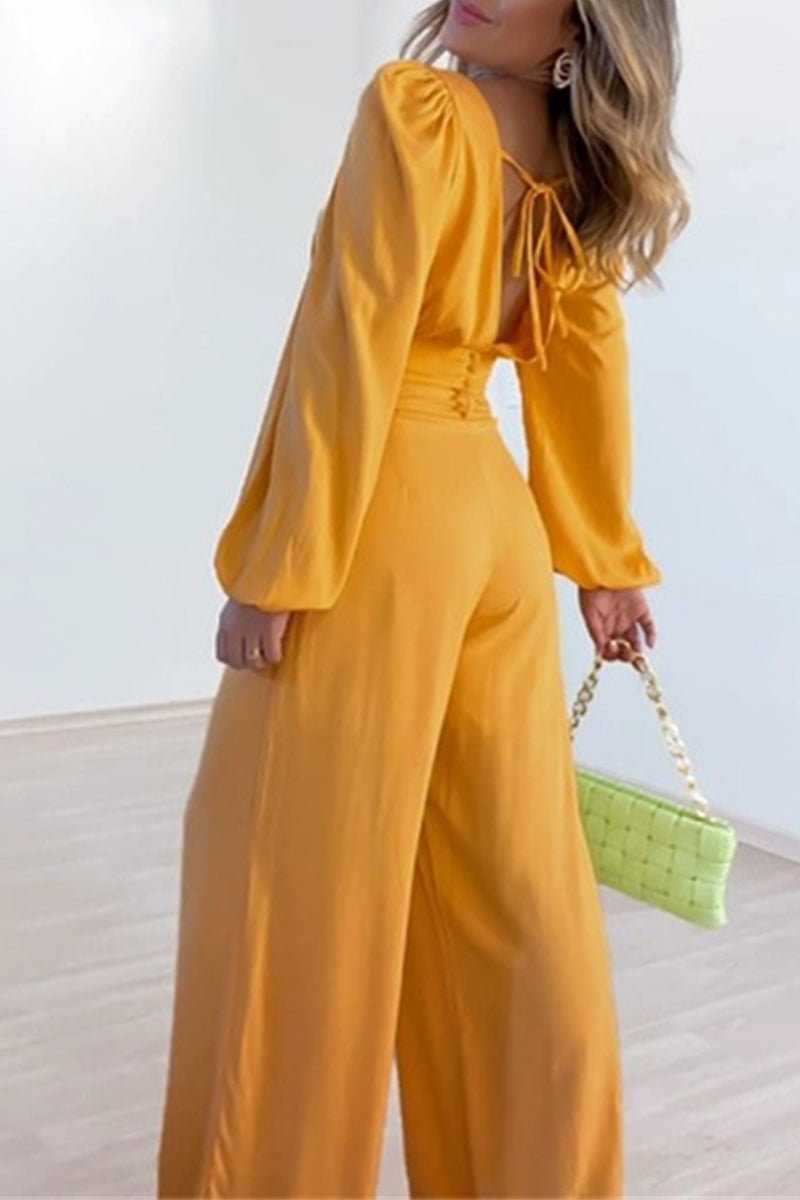 Work Buttons V Neck Long Sleeve Two Pieces