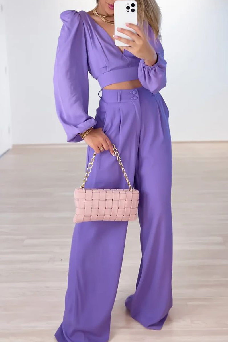 Work Buttons V Neck Long Sleeve Two Pieces