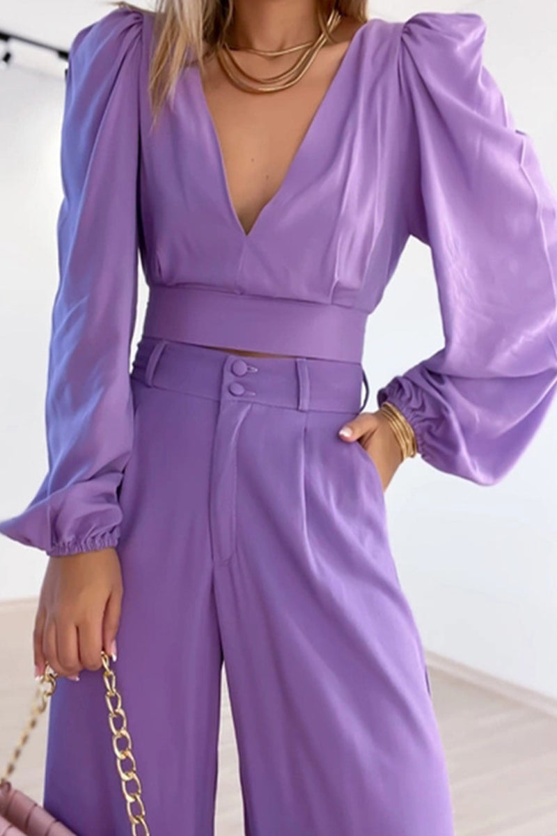 Work Buttons V Neck Long Sleeve Two Pieces