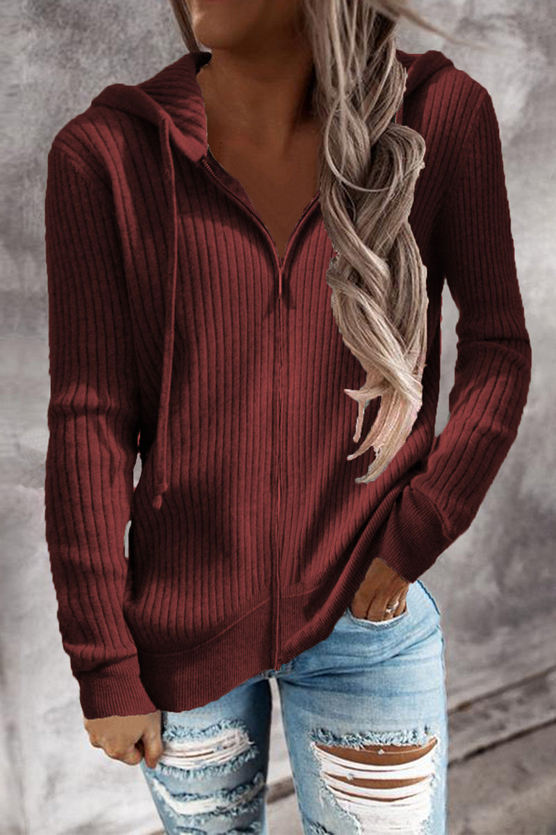 Zipper Hooded Collar Cardigans(7 Colors)