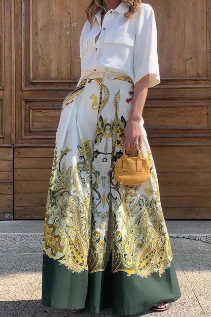 Pocket Turndown Collar Half Sleeve Two Pieces