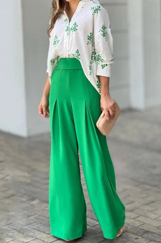 Printing Turndown Collar Long Sleeve Two Pieces