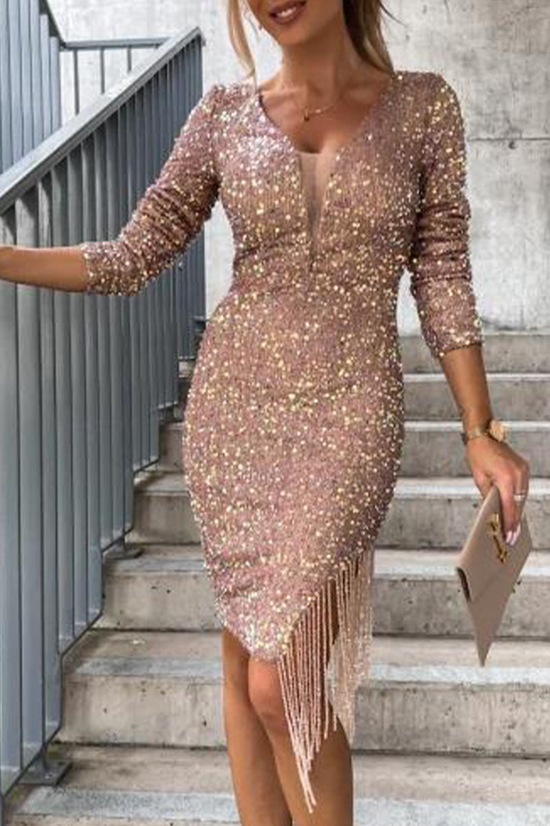Tassel V Neck One Step Skirt Dresses(3 Colors)