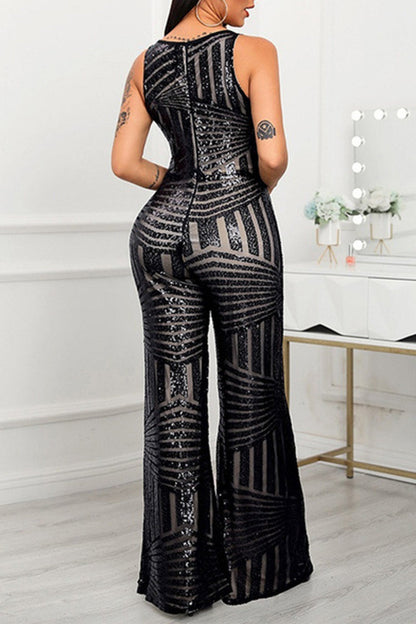 Sequins O Neck Regular Jumpsuits