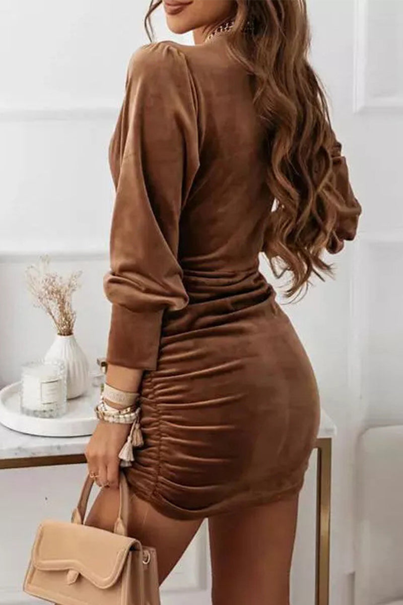 Fold V Neck Wrapped Skirt Dresses