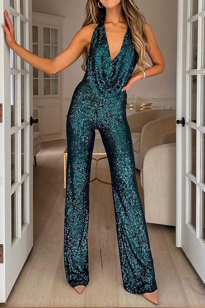 Daily Sequins Halter Boot Cut Jumpsuits(5 Colors)