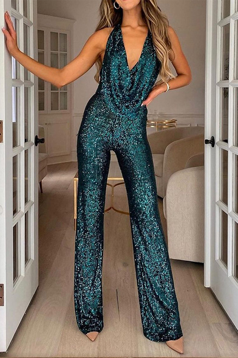 Daily Sequins Halter Boot Cut Jumpsuits(5 Colors)