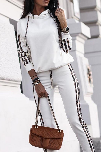 Street Patchwork Hooded Collar Long Sleeve Two Pieces