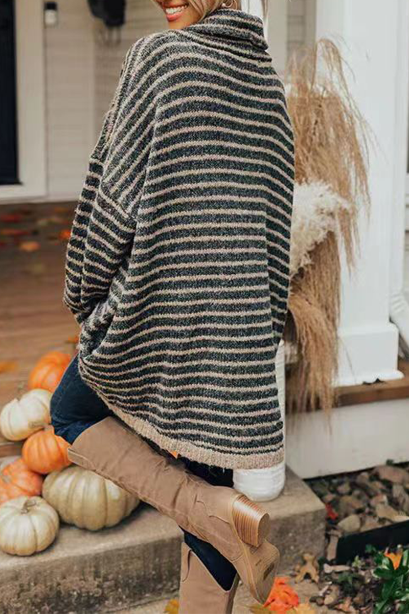 Striped Patchwork Turtleneck Sweaters(4 Colors)