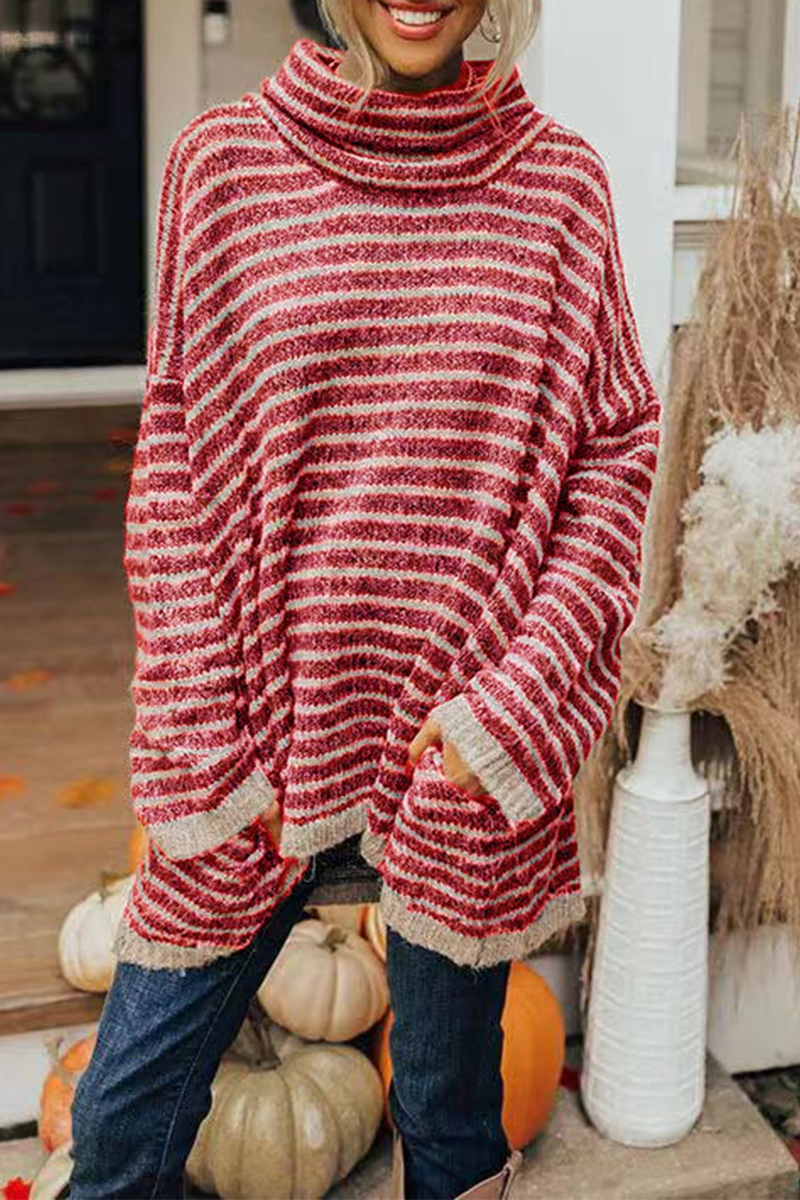 Striped Patchwork Turtleneck Sweaters(4 Colors)