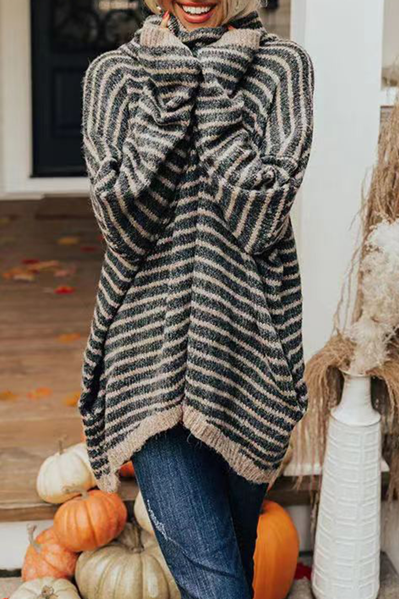 Striped Patchwork Turtleneck Sweaters(4 Colors)