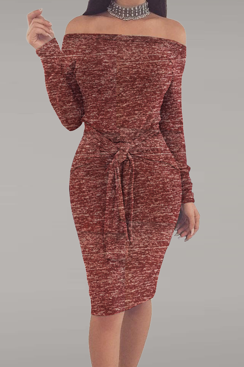 Street Patchwork Off the Shoulder Pencil Skirt Dresses