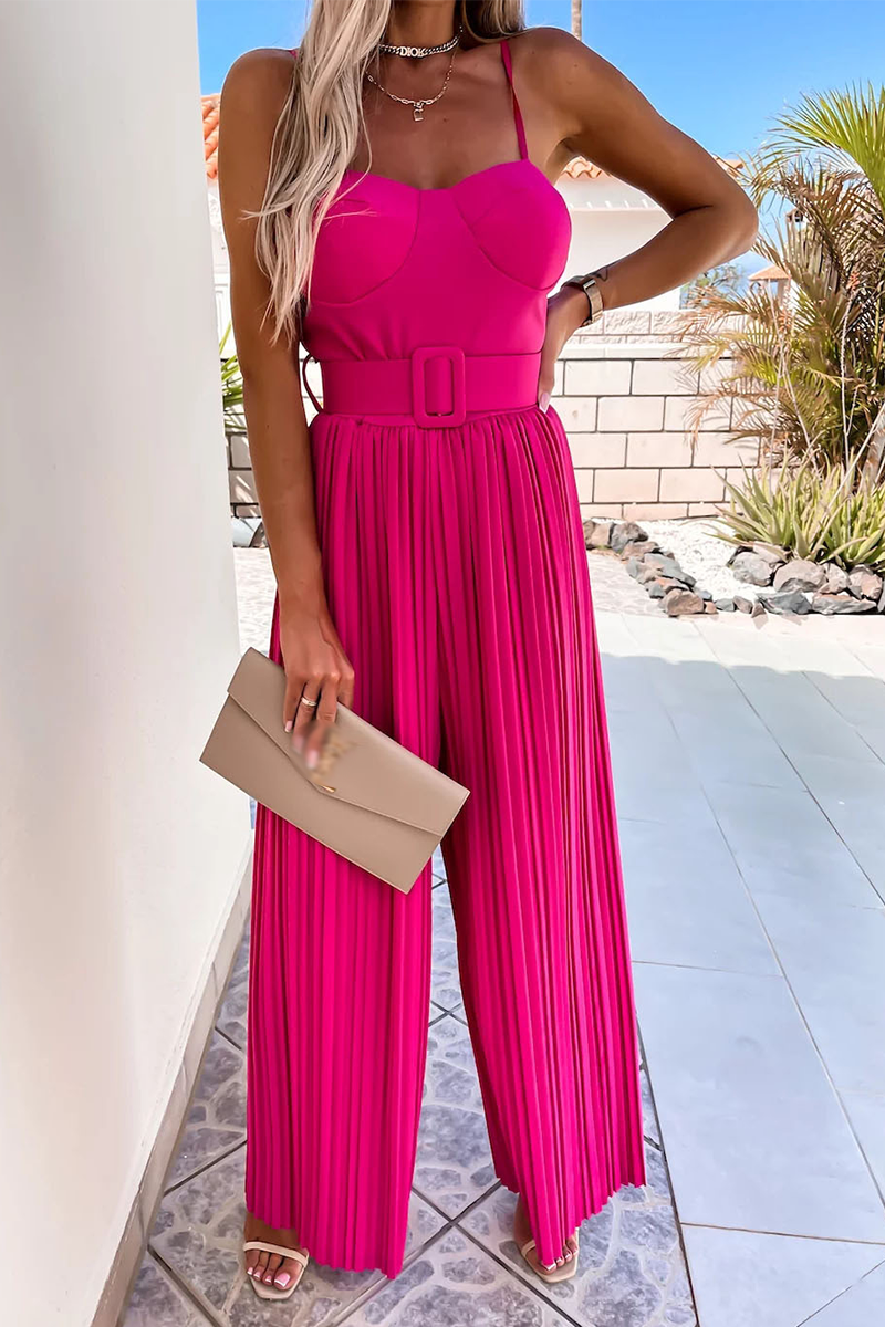 Street Patchwork Spaghetti Strap Loose Jumpsuits(5 Colors)