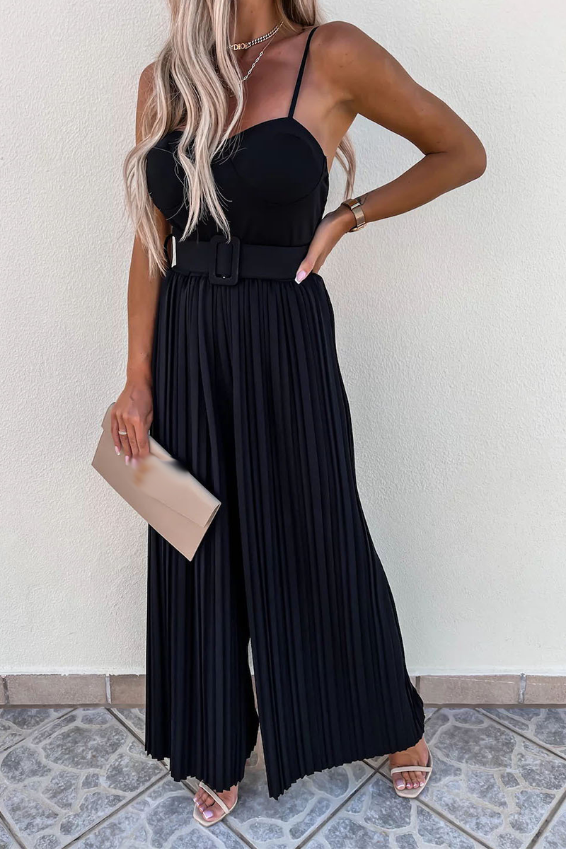 Street Patchwork Spaghetti Strap Loose Jumpsuits(5 Colors)