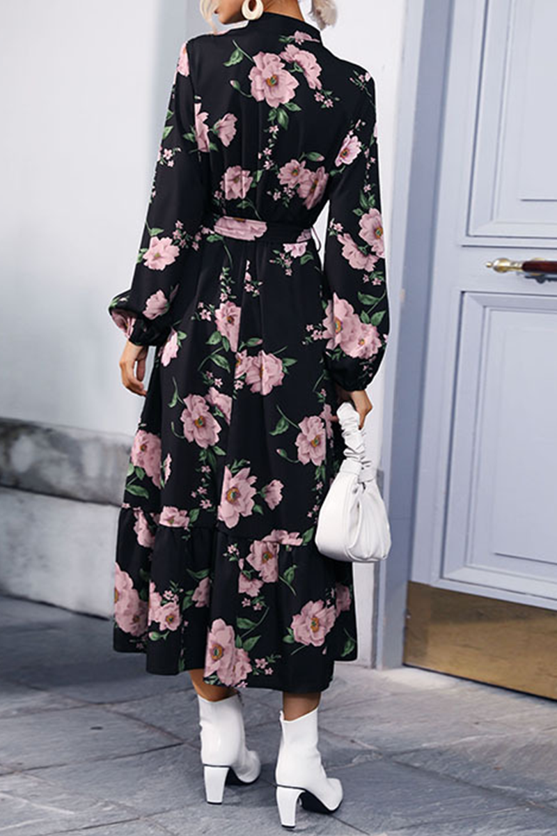 Print Patchwork Half a Turtleneck Waist Skirt Dresses